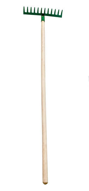 istock view of rake with teeth pointing up with handle 1489992065
