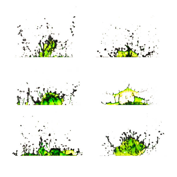 Green water splashes is isolated on white .