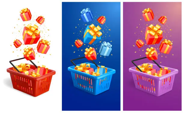 Vector illustration of Gift Boxes Falling To Shopping Cart