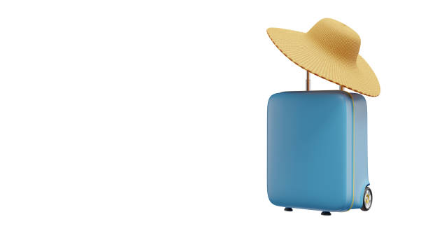 istock Summer time suitcase straw hat on isolated background.3d rendering 1489994776
