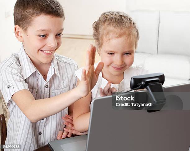 Children Communicate With Online Stock Photo - Download Image Now - Child, Computer, VoIP