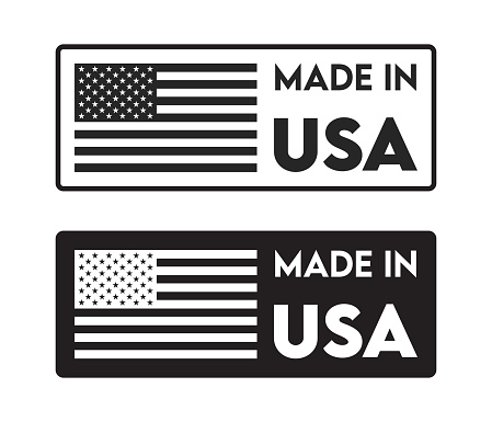 Made in USA badge with USA flag elements,US icon with American flag. black and white Vector illustration