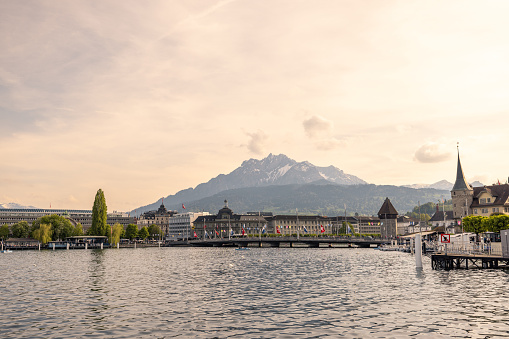 A beautiful scenery of the city skyline in different atmosphere.\nCute cities in Switzerland, old town view.