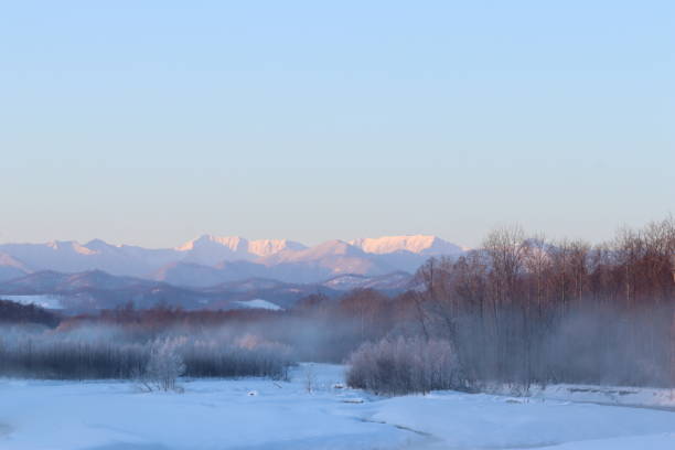 Nakasatsunai winter Nakasatunai, Tokachi, Hokkaido hidaka mountains stock pictures, royalty-free photos & images