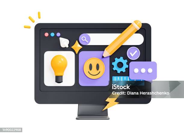 Teaser Design With Computer 3d Digital Designer Concept Computer Monitor With Graphic Design Tools ...