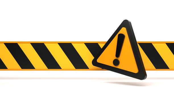 istock Warning sign with a yellow and black striped warning banner 1490029910