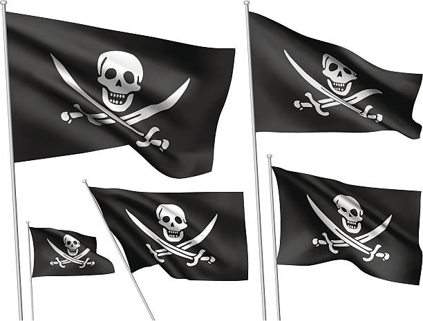 ilustraciones, imágenes clip art, dibujos animados e iconos de stock de jolly roger vector flags (calico jack rackham) - pirate flag