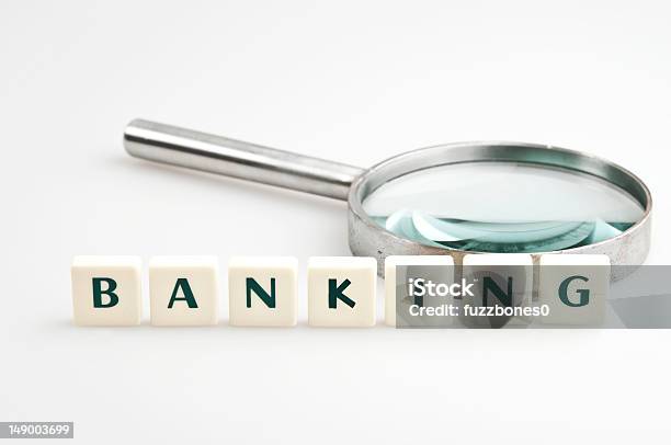 Banking Word And Magnifying Glass Stock Photo - Download Image Now - Banking, Cut Out, Discovery