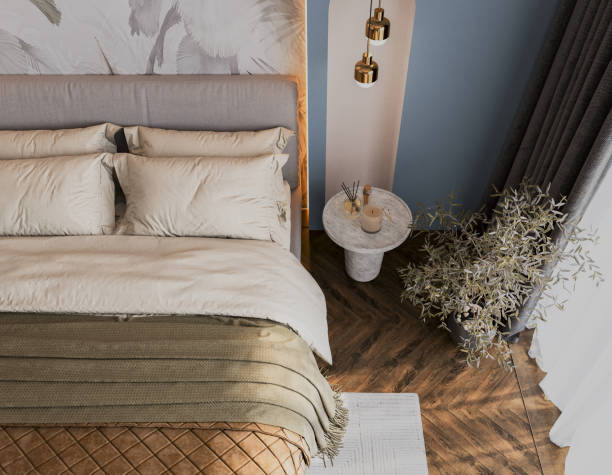 istock Modern Cozy Bedroom Interior Design. 3D Rendering. 1490039179