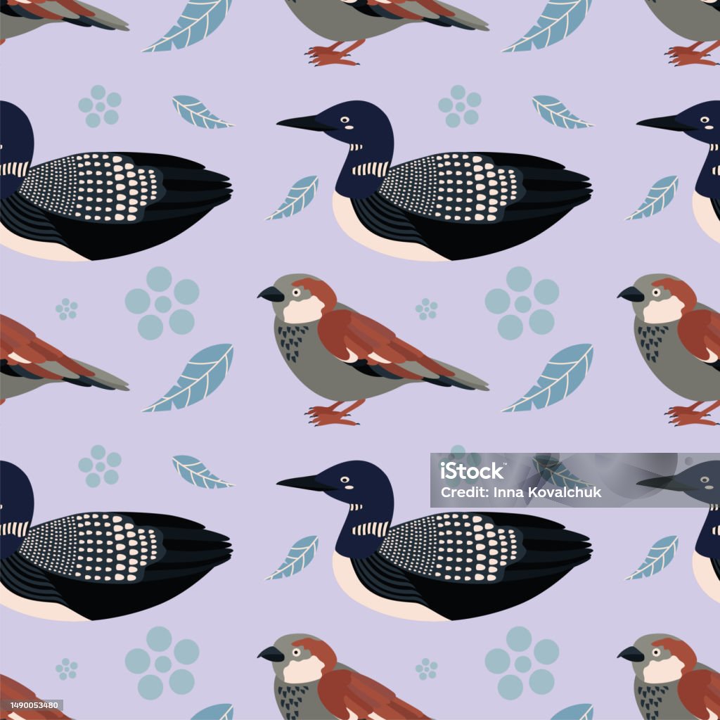 Loon Pattern Background Pattern With Sparrow Loon Bird Stock Illustration - Download Image Now ...