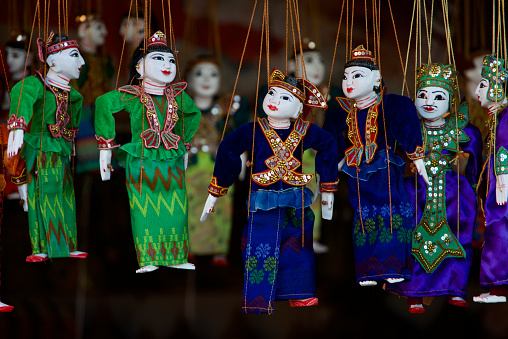 Handmade traditional string-puppets from Bagan, Myanmar.