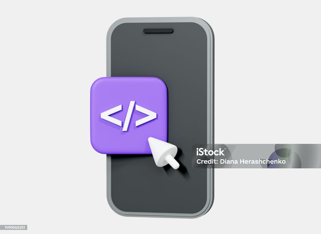 Image Coding Mobile 3d Mobile Phone With Program Code Development And Cursor Web Coding ...