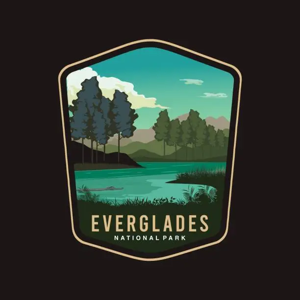 Vector illustration of Emblem sticker patch logo illustration of Everglades National Park on dark background