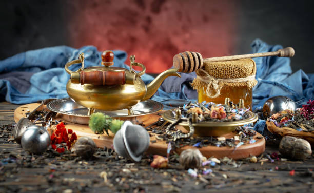 istock Dried tea leaves on an old background. 1490069680