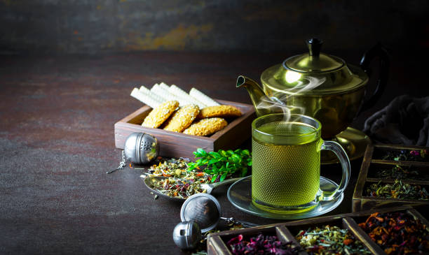 Tea in a cup, on a stormy background.