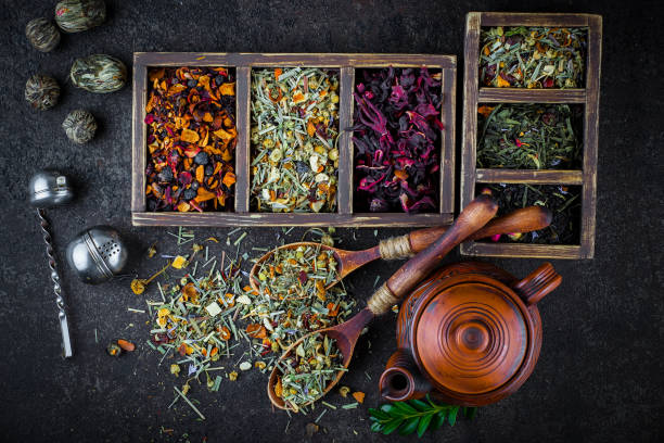 istock Dried tea leaves on an old background. 1490069817