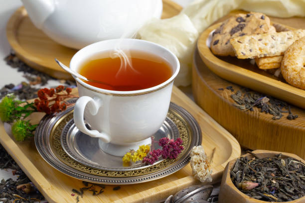 istock Tea in a cup, on a stormy background. 1490069822