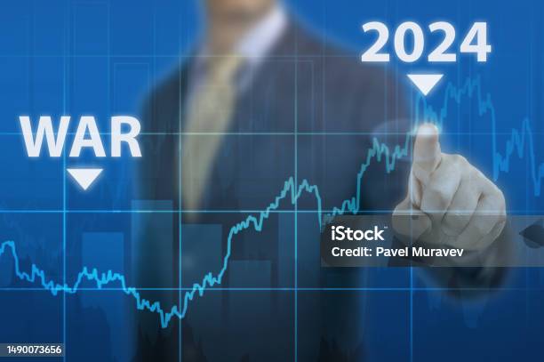 Economic Recovery After War Economic Crisis That Will Affect World In 2024 Businessman Pointing Graph Corporate Future Growth Plan Stock Photo - Download Image Now