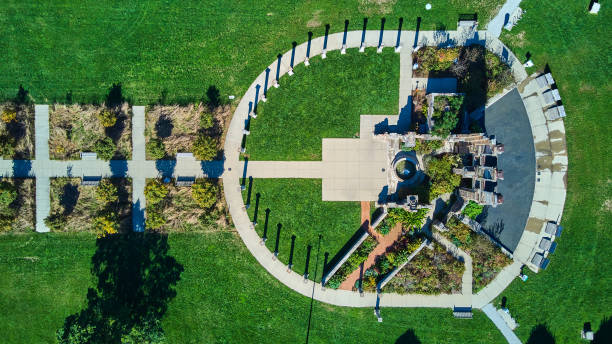 istock Aerial looking down on park monument of old ruins 1490074335