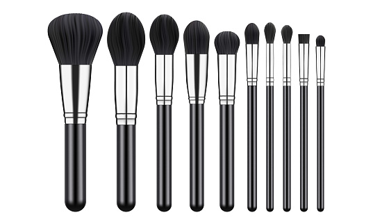 Set of Makeup Brushes, Tools for Visage, Isolated on White Background. Vector Illustration