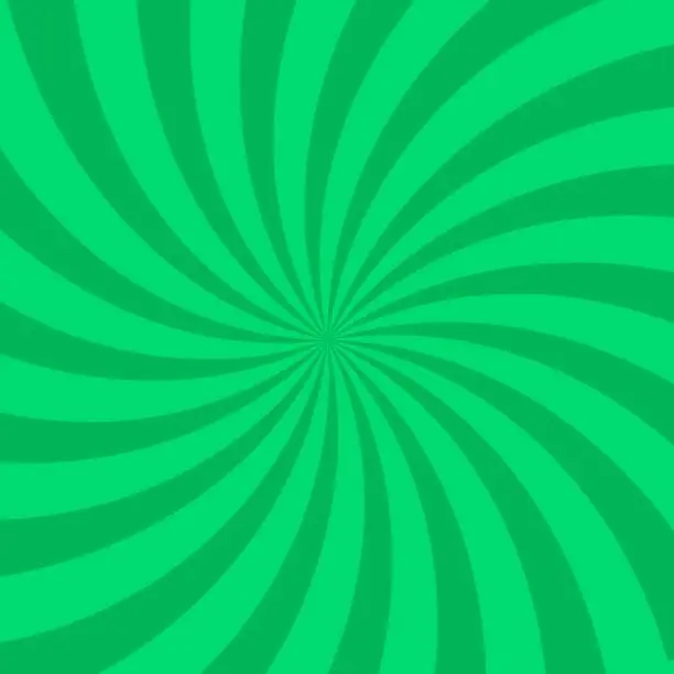 Vector illustration of Bright green spiral rays background.