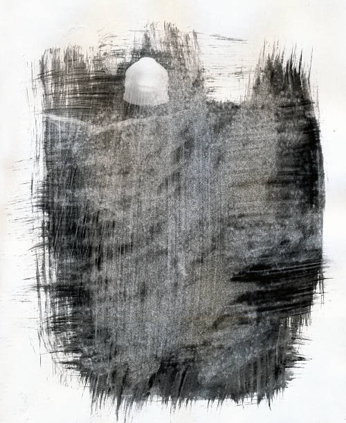 istock Black and white abstract darkroom painting with light using crosshatching for shading and an abstract sun in the background 1490079947