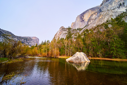 Image of Boulder in Mirror Lake next to Half Dome at Yosemite