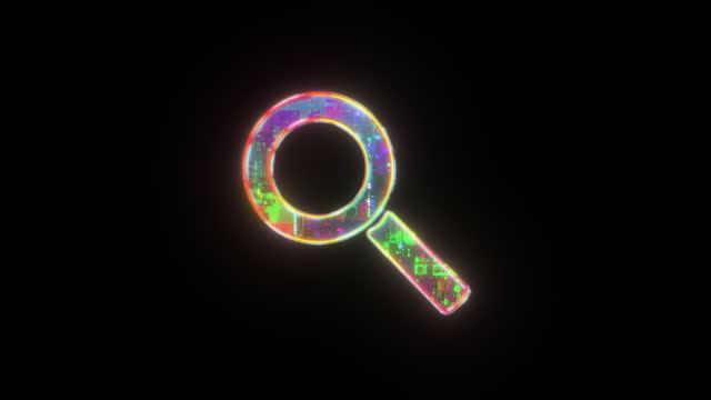 The Power of Search Engine. Search loupe icon in shining vibrant colours isolated on black background. Design element