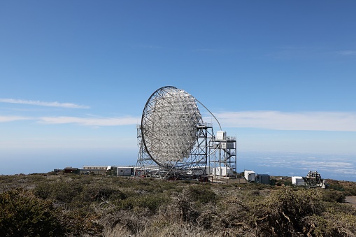 A beautiful view of Radio telescope against the blue sky in Roque de los Muchachos La Palma Canarias