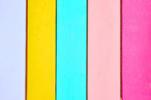 Image of Colorful rainbow wood planks from above
