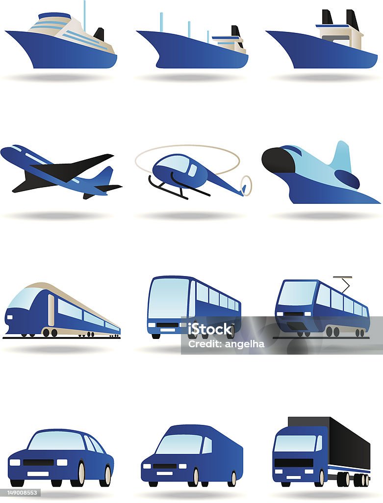 Straße, Meer und Raum transport-icons set - Lizenzfrei Bus Vektorgrafik