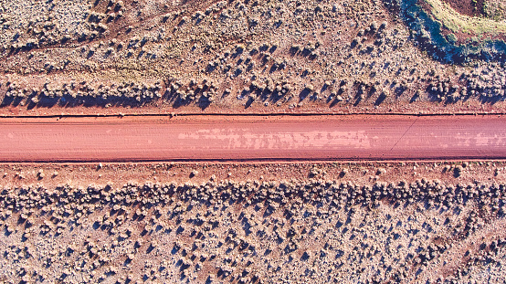 Image of Desert plains aerial looking down at dirt road