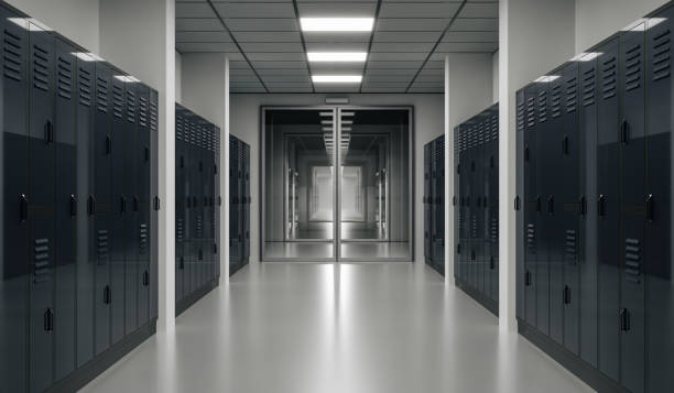 istock School hallway with lockers - 3D Illustration 1490086684