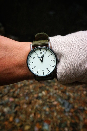 Closeup shot of the hand wearing the watch