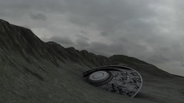 Flying saucer crashing on side of a mountain hill
