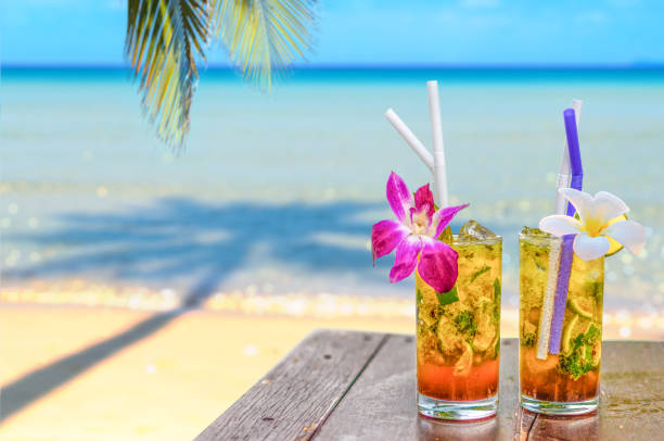 istock drinks with blur beach and sunset in background 1490093769