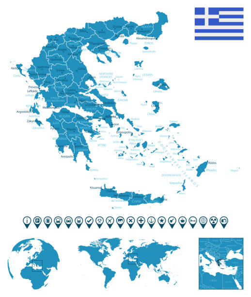 Greece Detailed Blue Country Map With Cities Regions Location On World Greece Detailed Blue Country Map With Cities Regions Location On World Map And Globe 