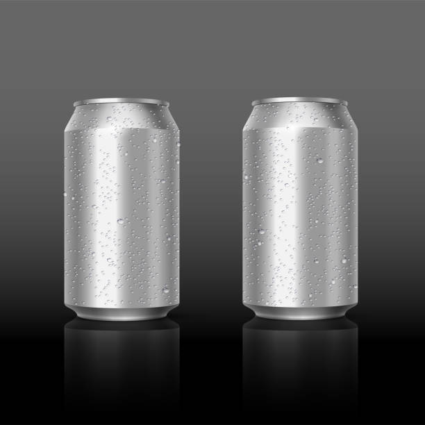 istock Aluminum cans with water drops isolated on grey background. Empty template mockup for beer, alcohol, soft drinks, soda, energy drink. Advertising and presentation vector 3D realistic design elements 1490094743