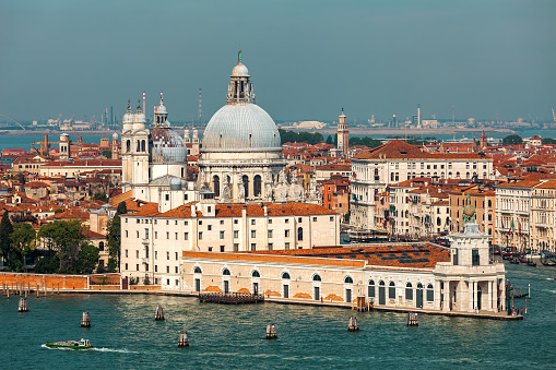 View of Santa Maria della Salute Basilica and Punto della Dogana in Venice, Italy.