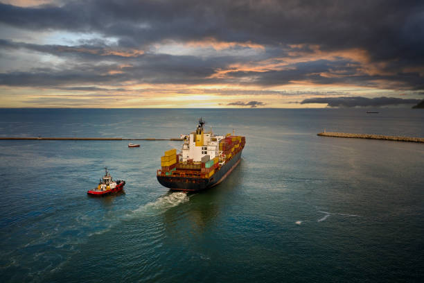 istock Aerial view of Container freight ship in transit. 1490102428