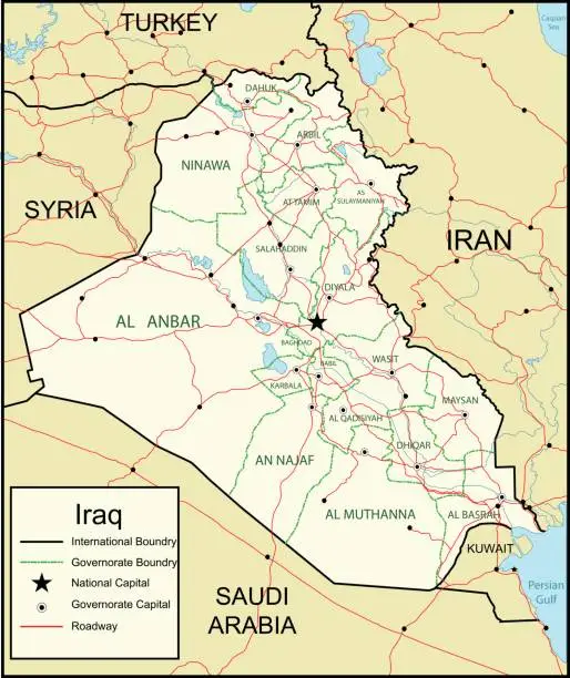 Vector illustration of Map of Iraq