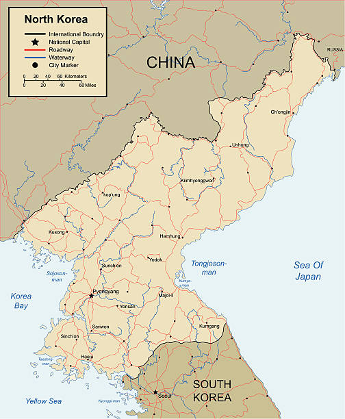 карта северная корея - korean peninsula stock illustrations