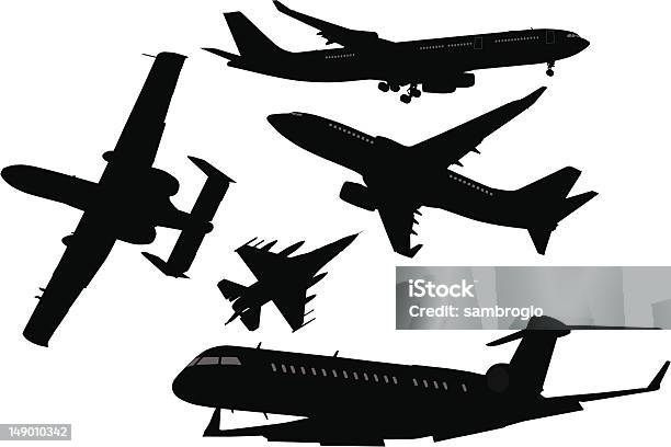 Flugzeugsilhouetten Stock Vektor Art und mehr Bilder von Kontur - Kontur, Militärtransporter, Frachtflugzeug