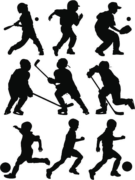 illustrations, cliparts, dessins animés et icônes de silhouettes de sport - soccer child silhouette sport