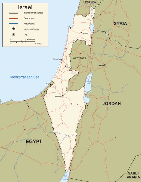 Map of Israel Detailed, Hand Traced map of Israel complete with Main Roads and Waterways. ai(cs2&v8),hi-res jpeg and eps included dead sea stock illustrations