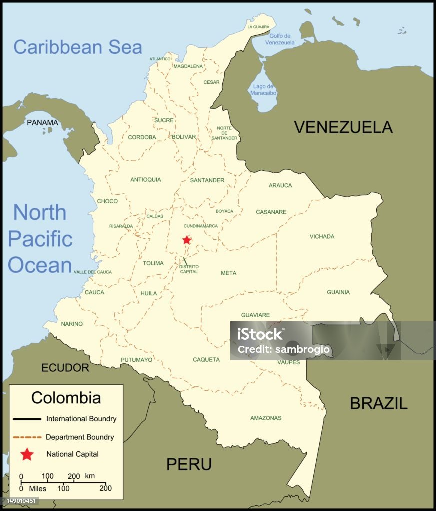 Mappa di Colombia - arte vettoriale royalty-free di Colombia