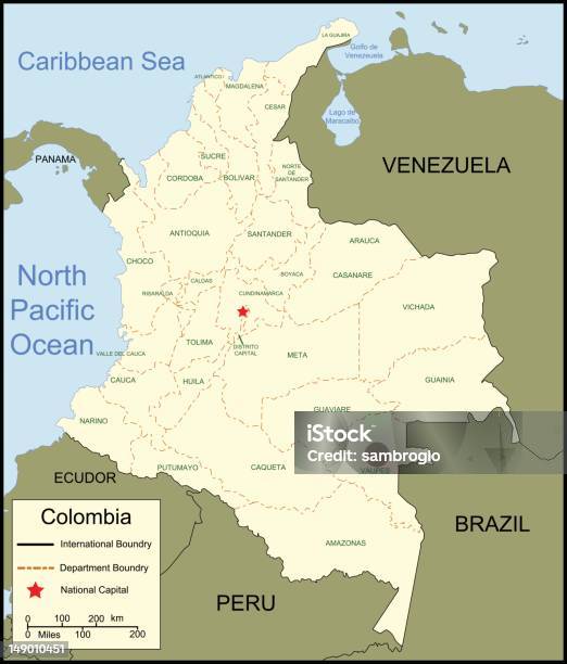 Mapa Da Colômbia - Arte vetorial de stock e mais imagens de Colômbia - Colômbia, América do Sul, Bogotá