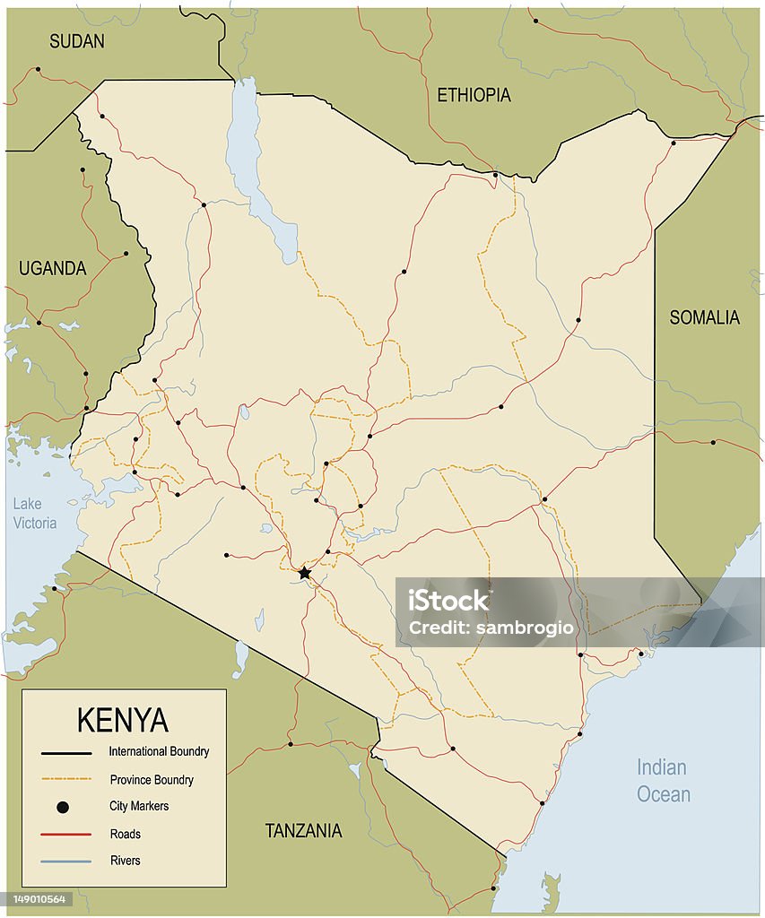 Mapa de Kenia - arte vectorial de Kenia libre de derechos