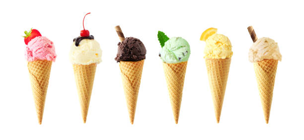 Assortment of ice cream cones isolated on white
