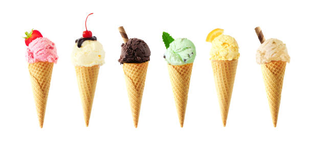 Assortment of ice cream cones isolated on white stock photo
